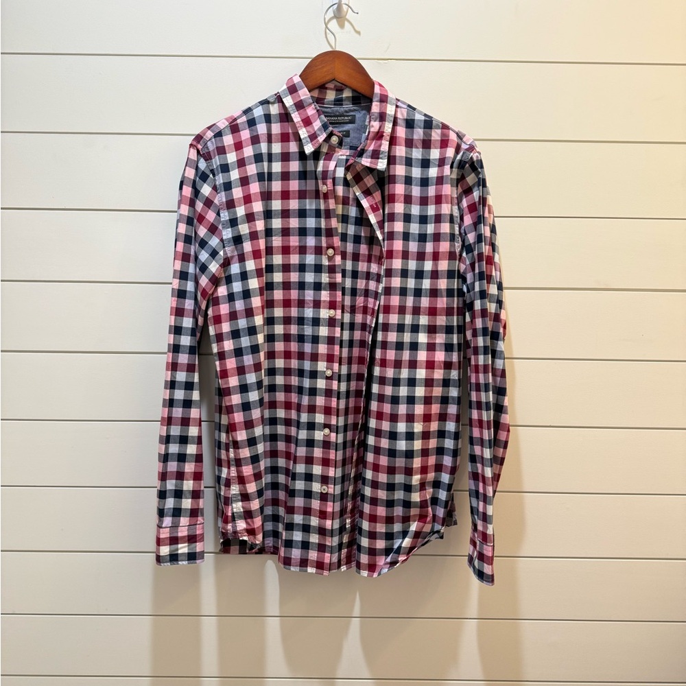 Banana Republic Men's Plaid Shirt - Red, Blue, White